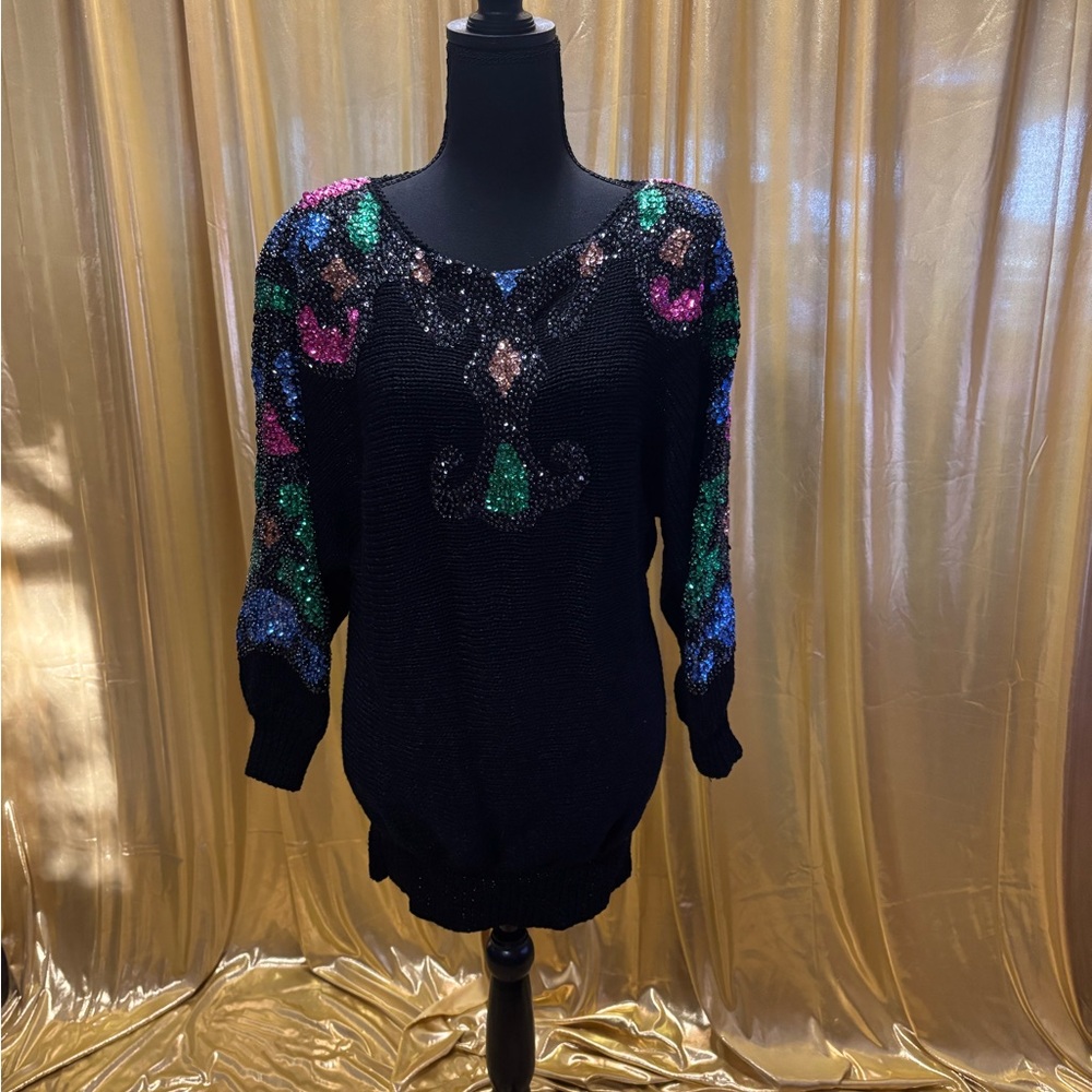 Elegant Black Sequin Sweater